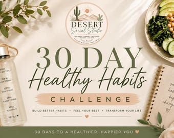 30 Day Healthy Habits Challenge Printable | Wellness Tracker PDF | Healthy Lifestyle Planner | Habit Tracker | Goal Setting Worksheet |