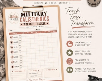 Military Calisthenics Workout Tracker | Weekly Bodyweight Fitness Log (PDF)