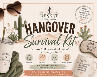 Hangover Survival Kit Printable | Funny Recovery Checklist | Hydration Tracker | Bachelorette Party Recovery | Drinking Party PDF