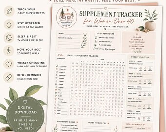 Supplement Tracker for Women Over 40 | Daily Wellness Planner (Digital Download)