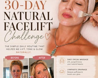 30-Day Natural Face Yoga Challenge Printable | Face Yoga Exercise | Facial Massage Guide | Anti-Aging Routine | Natural Facelift Exercises