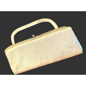 Clutch de noche de piel vegana dorada de los años 60 con asa plegable opcional