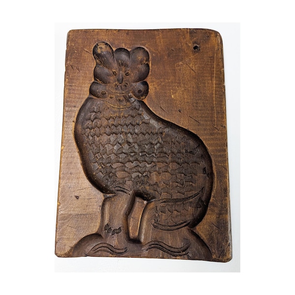 Dutch Wooden Cat Speculoos Mold 8" by 10" Dark Wood Folk Art