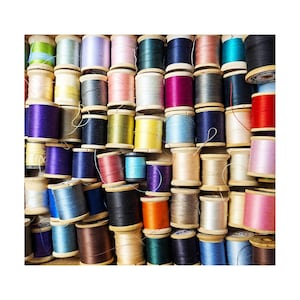 Lot of 10 Wooden Spools with Thread, Various Colors and Brands, Vintage