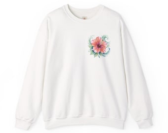 Moletom Tropical Hibiscus Beach com Gola Redonda | Pôr do Sol de Verão no Oceano