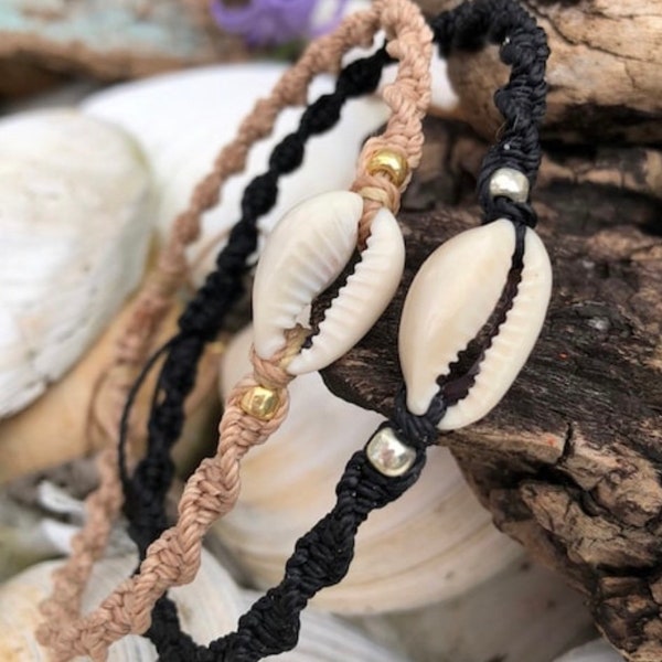 Cowrie Shell Anklet/Macrame Anklet/Beach Anklet/Adjustable Anklet/Waterproof