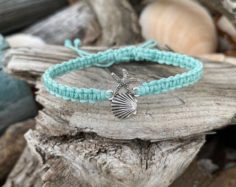 Starfish and Shell Bracelet-Sea Inspired Bracelet-Macrame Bracelet-Beach Lover-Adjustable Bracelet