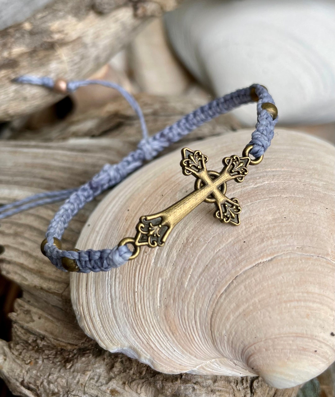 Macrame Cross Bracelet: Silver or Brass Christian Jewelry, Adjustable ...