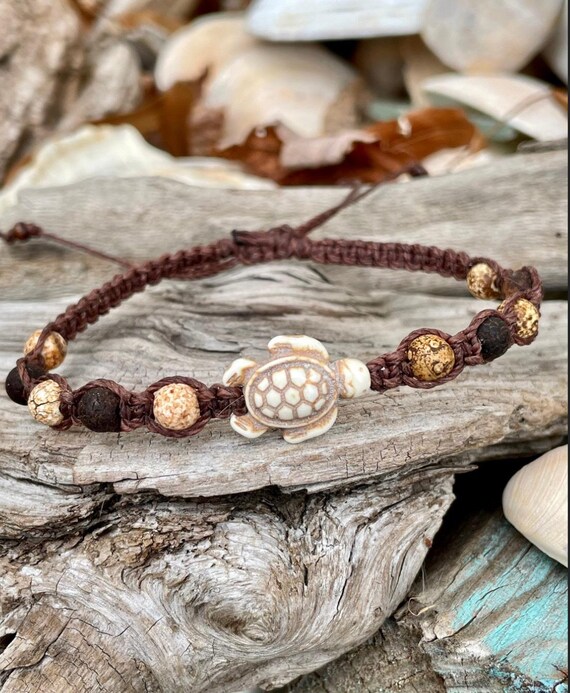 Sea Turtle Bracelet adjustable Macrame Bracelet beaded Turtle Bracelet earthy Colors unisex men women children Etsy