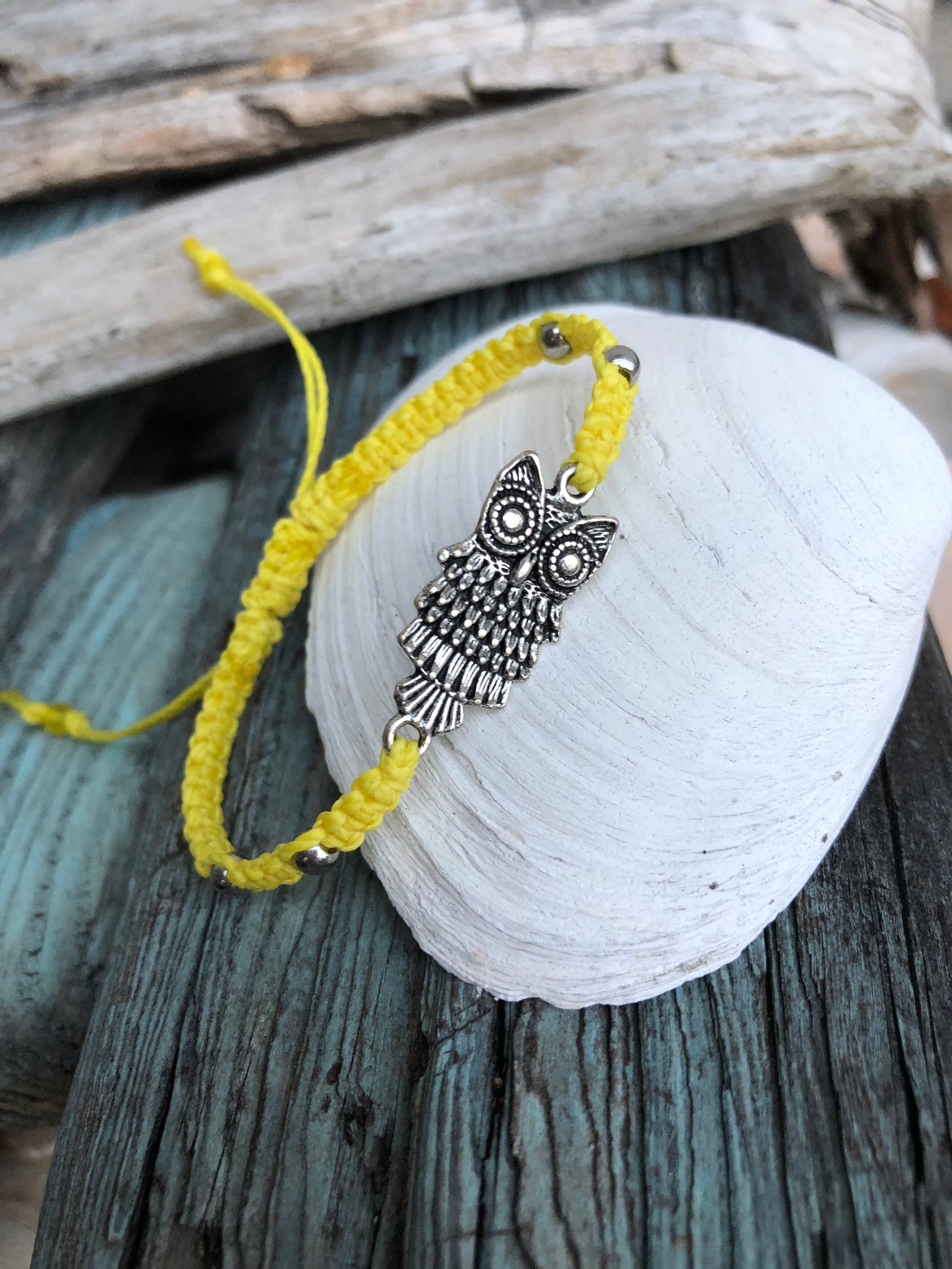 Owl Macrame Bracelet-Hand Knotted-Adjustable Bracelet-Waterproof or Cotton Cord-Owl Gifts