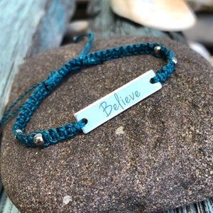 Believe Bracelet-Macrame-Adjustable-Uplifting Bracelet-Inspirational Bracelet-Gifts with Meaning-Waterproof Cord-Cotton Cord-Stainless Steel