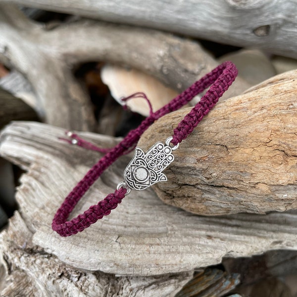 Hamsa Hand Bracelet-Kabbalah Jewelry-Adjustable Macrame Bracelet-Spiritual Bracelet-Hand of Fatima-Evil Protection-Good luck-Unisex Bracelet
