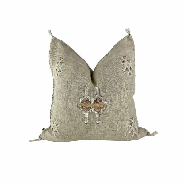 Beige Moroccan Cactus Silk Pillow ALL SIZES