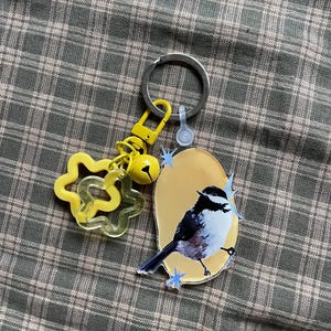 Whimsical Chickadee Acrylic Star Keychain
