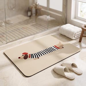 Alfombrilla de baño con diseño de perro salchicha / Alfombra de baño con diseño de perro adorable / Alfombrilla antideslizante / Decoración estética para el baño / Alfombrilla de ducha absorbente / Regalo para amantes de los perros