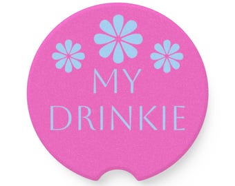 Sottobicchiere per auto My Drinkie / portabevande rotondo in pietra ollare, sottobicchiere rosa con motivo floreale