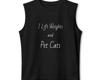 Canotta "Sollevo pesi e accarezzo i gatti", canotta divertente con gatto muscoloso in palestra, maglietta da allenamento per papà di gatti, canotta Bella Canvas, regalo per amanti dei gatti e del fitness