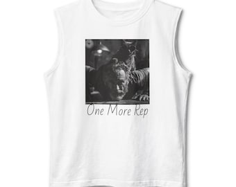 Regata "One More Rep", Regata engraçada de gato musculoso na academia, Regata de treino para pais de gatos, Regata Bella Canvas Jersey, Presente para amante de gatos fitness, Impressão fotográfica em preto e branco