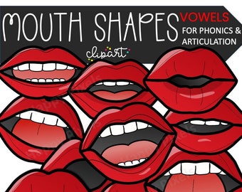 RED mouth shape clipart - mouth articulation images - lips position phonics - VOWELS - Science of Reading - Speech and Language - Phonics