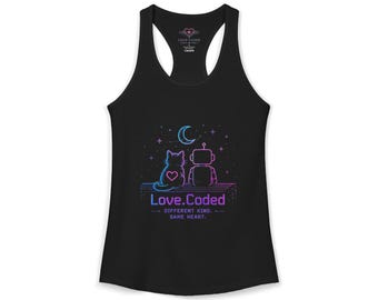 Different Kind Same Heart Tank Top, AI Love Shirt, Digital Romance Racerback, Tech Lover Gift, Futuristic Heart Tank