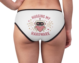Hugging My Hardware Womens Briefs, Funny Robot Underwear, Cute Tech Panties, AI Lover Gift, Geeky Romance Gift