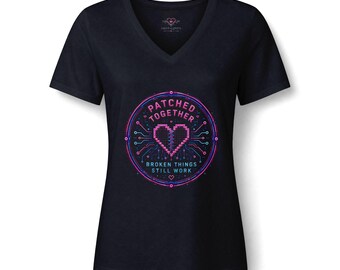 Patched Together Heart Tee, Cyberpunk Graphic Shirt, Kintsugi Heart T-Shirt, Futuristic Romantic Gift