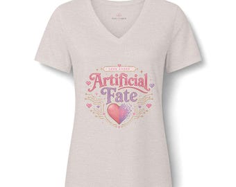 Artificial Fate V-Neck Tee, Retro Futuristic Love Shirt, Cyber Romance Graphic Tee, AI Lover Gift, Geeky Romantic Shirt