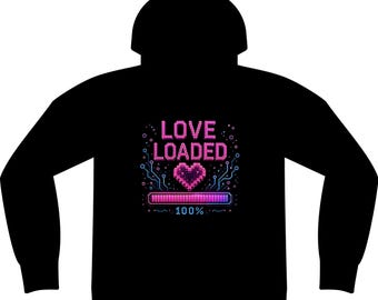 Pixel Heart Hoodie, Cyberpunk Gamer Sweatshirt, Love Loaded Graphic Hoodie, Retro Gaming Techwear, Cute Gamer Gift