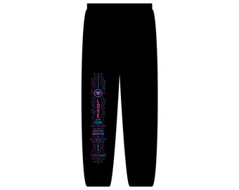 Cyber Circuit Love Sweatpants, Cyberpunk Heart Joggers, Futuristic Techwear Pants, Digital Romance Streetwear
