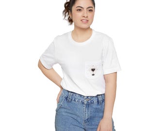 Matched in the Mainframe Pocket Tee, Robot Graphic Shirt, Front and Back Print Tee, Retro Tech Shirt, Cyber Romance Gift