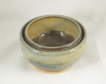Set of 2 Handmade Ceramic Brown and Blue Nesting Bowls