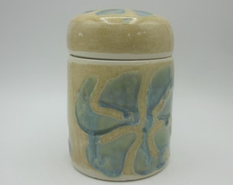 Jarrón de cerámica hecho a mano - Amarillo/Azul/Verde (Flores grabadas al agua)
