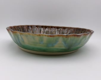 Handgefertigte Tortenform aus Keramik (groß) - Braun/Rot/Grün/Blau