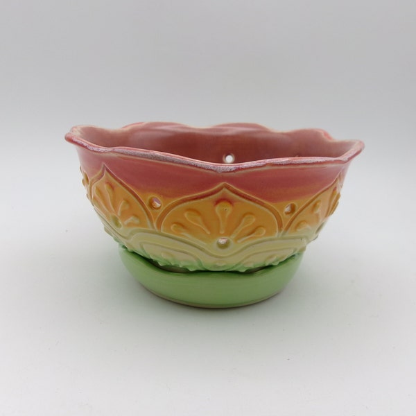 Handmade Ceramic Berry Bowl (Large)- Pink/Orange/Yellow/Green