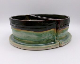 Fioriera per fermalibri in ceramica fatta a mano - Marrone/Verde/Blu