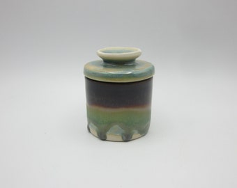 Handmade Ceramic Butter Keeper- Brown/Green/Blue