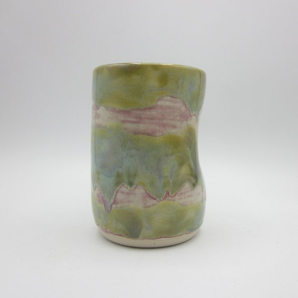 Handmade Ceramic Finger Groove Tumblers- Green and Pink (Tall, Short, No Groove)