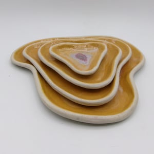 Handmade Ceramic Organic Nesting Plates- Yellow/Orange/Pink