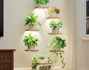 8 Tiered Corner Plant Stand with Grow Lights – Indoor Plant Shelf Holder