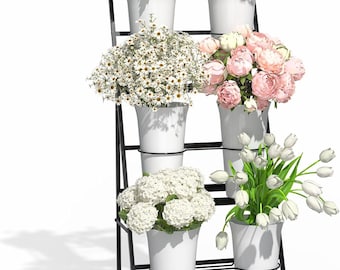 3FT Rolling Flower Display Stand, 3-Tier Metal Cart with 6 Buckets