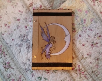 2 sizes available Fairy moon scrap book of shadows pagan yule christmas goddess love paper wood leather glass stained sale purple Valentines