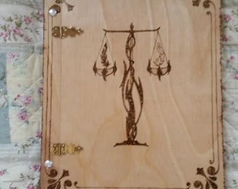 YOUR ASTROLOGY sign here Libra, Pisces Magic Goddess Book Of Shadows Wooden, expandable, spells, witch,Goddess,altar, metaphysical, glass