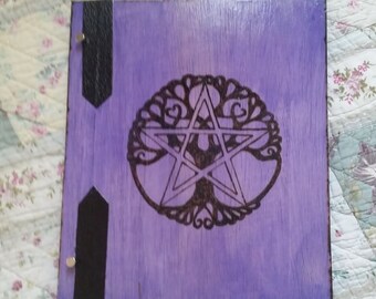 Purple  tree of life Pent Book of Shadows Book pagan spells witch Love wooden scrapbook  alter Goddess totem charm Bird