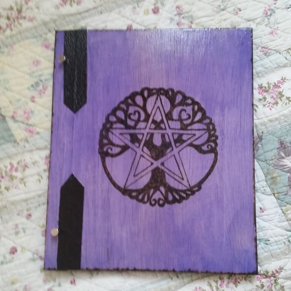 Purple  tree of life Pent Book of Shadows Book pagan spells witch Love wooden scrapbook  alter Goddess totem charm Bird