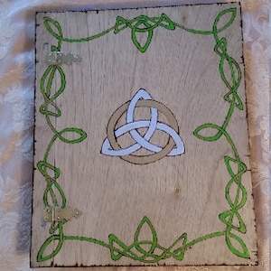 Gold silver triquetra celtic  border book of shadows spells pagan wicca journal scrapbook halloween witch love grimoire faux leather