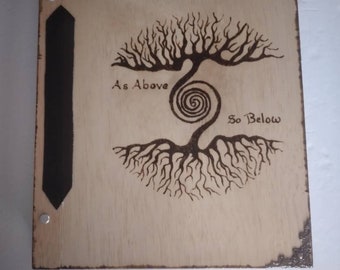 Tree of Life 12 x 11 Book of Shadows grimoire pagan witch wicca spells wood faux leather  fairy faerie tarot love Goddess samhain