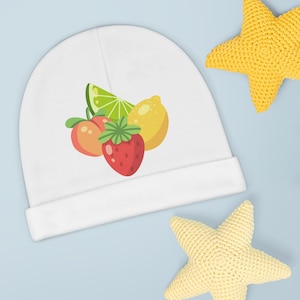 Baby Beanie Fruit Print Hat Newborn Beanie Baby Shower Gift Infant Hat Lemon Lime Strawberry Peach Cotton Polyester Baby Boy Girl Hat