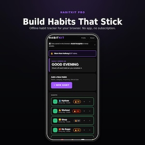 Habit Tracker Dashboard | Interactive HTML Productivity App (Instant Download)