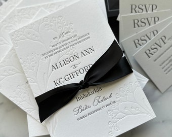 Black and White Letterpress Wedding Invitation Suite