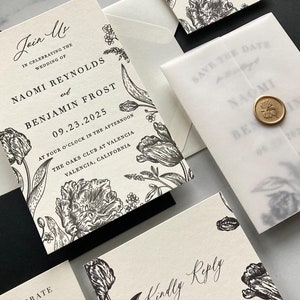 Black, White and Gold Letterpress Wedding Invitations
